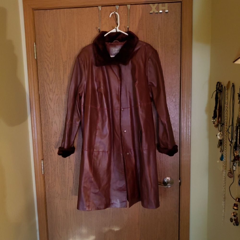 Jessica London Long Leather Coat